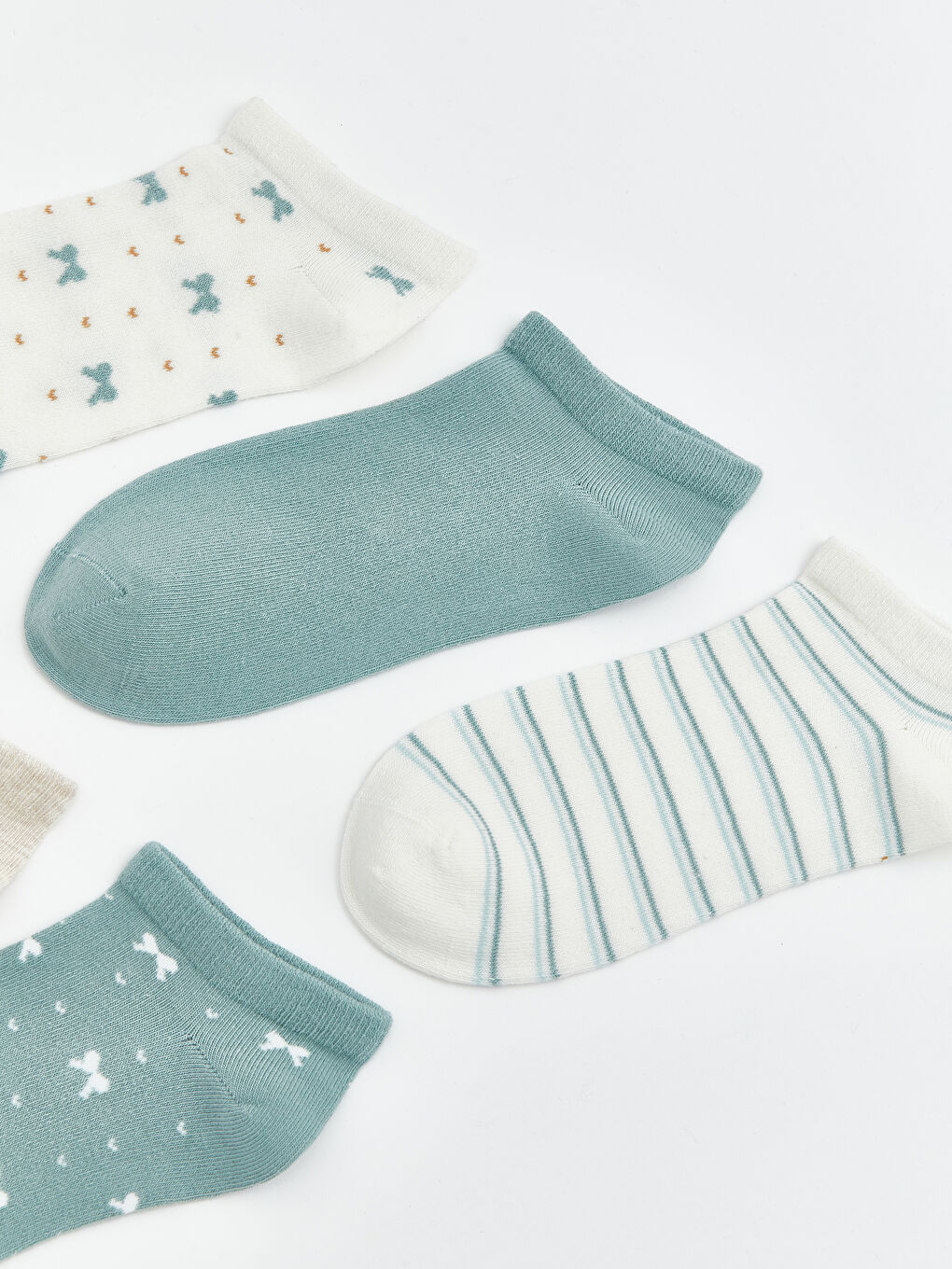 Beyaz Desenli Kadın Patik Çorap 5'li-1