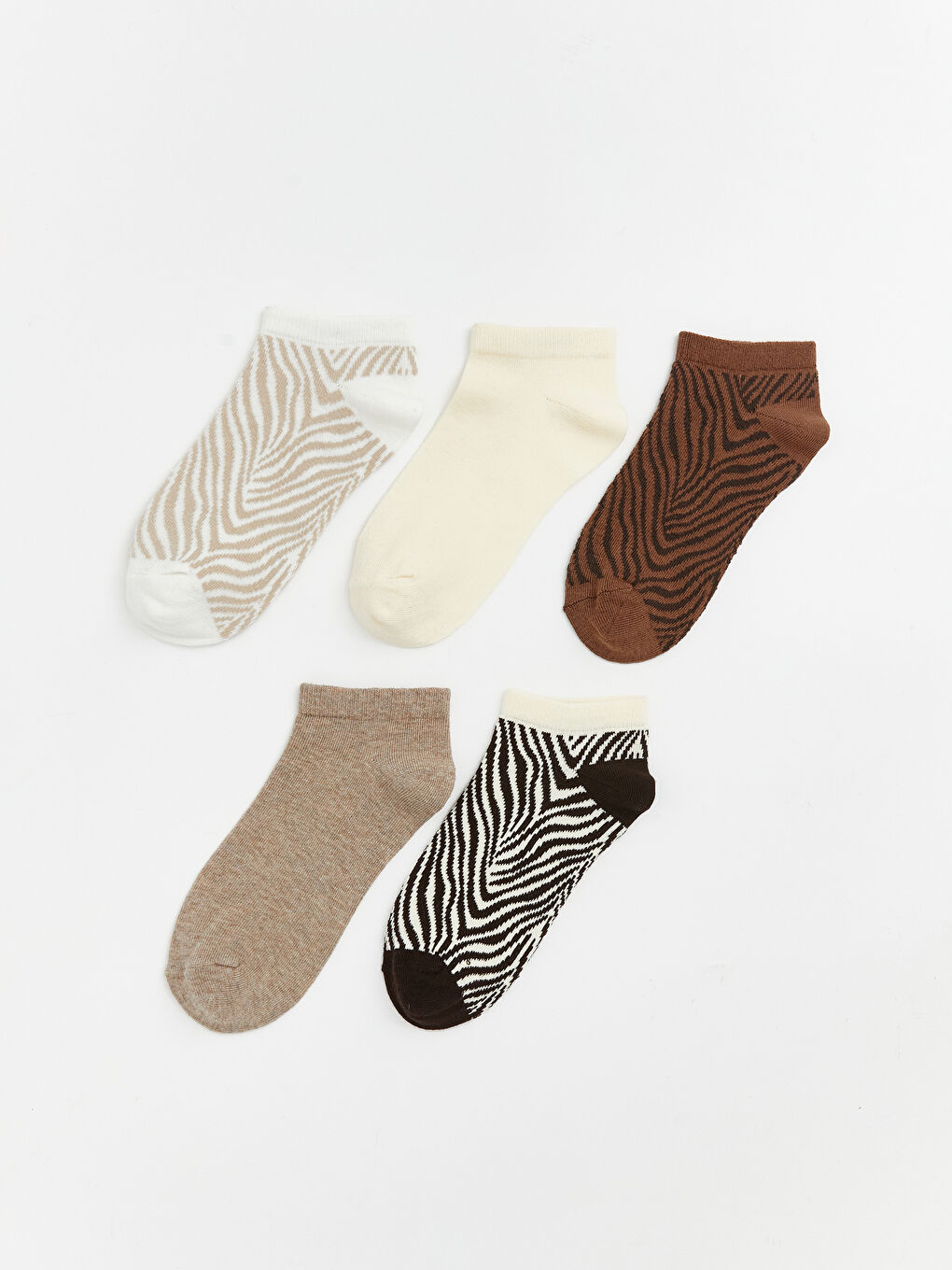 Ekru Desenli Kadın Patik Çorap 5'li