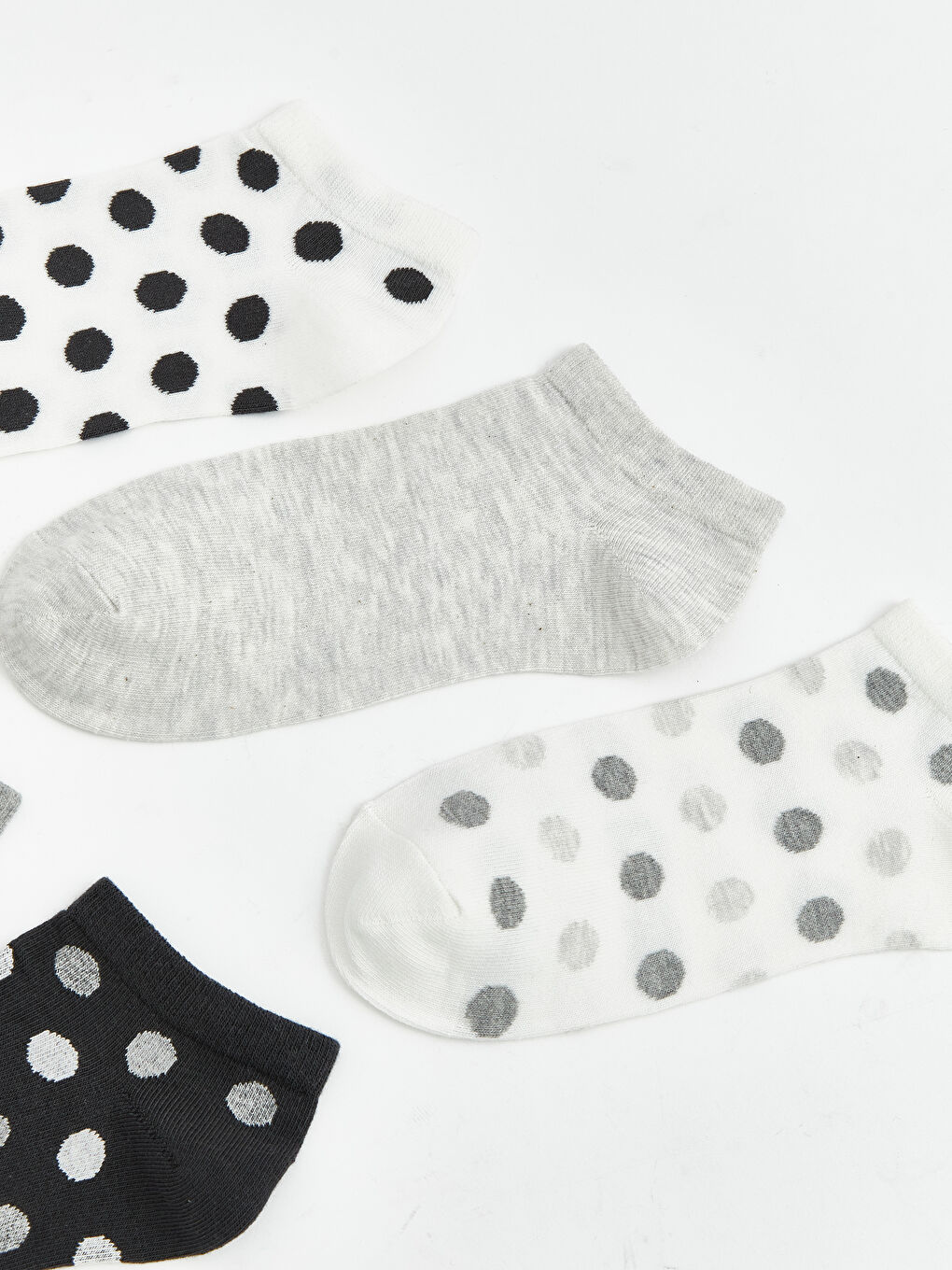 Ekru Puantiyeli Kadın Patik Çorap 5'li-1