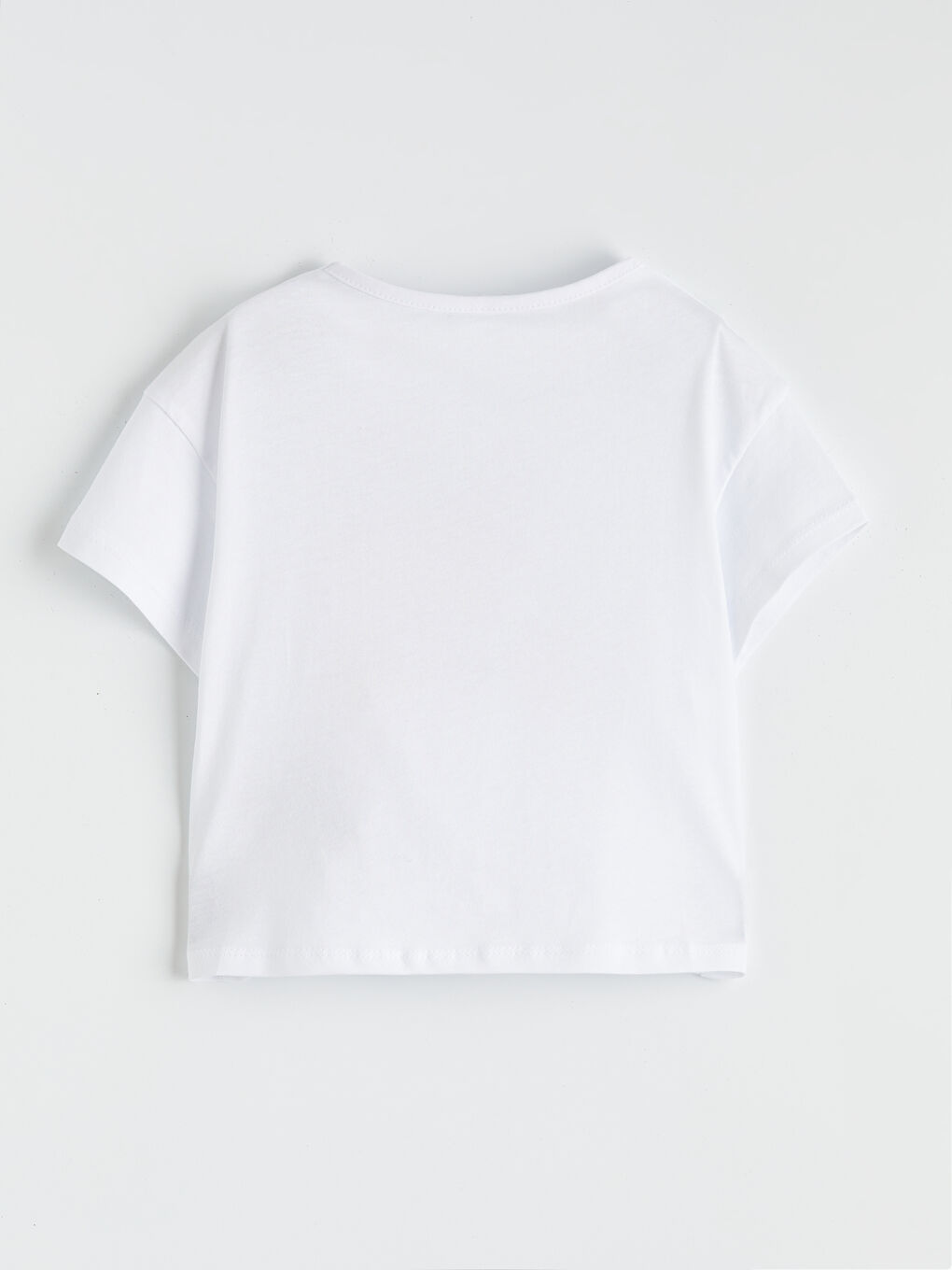 Beyaz Bisiklet Yaka Baskılı Kız Çocuk Tişört-1