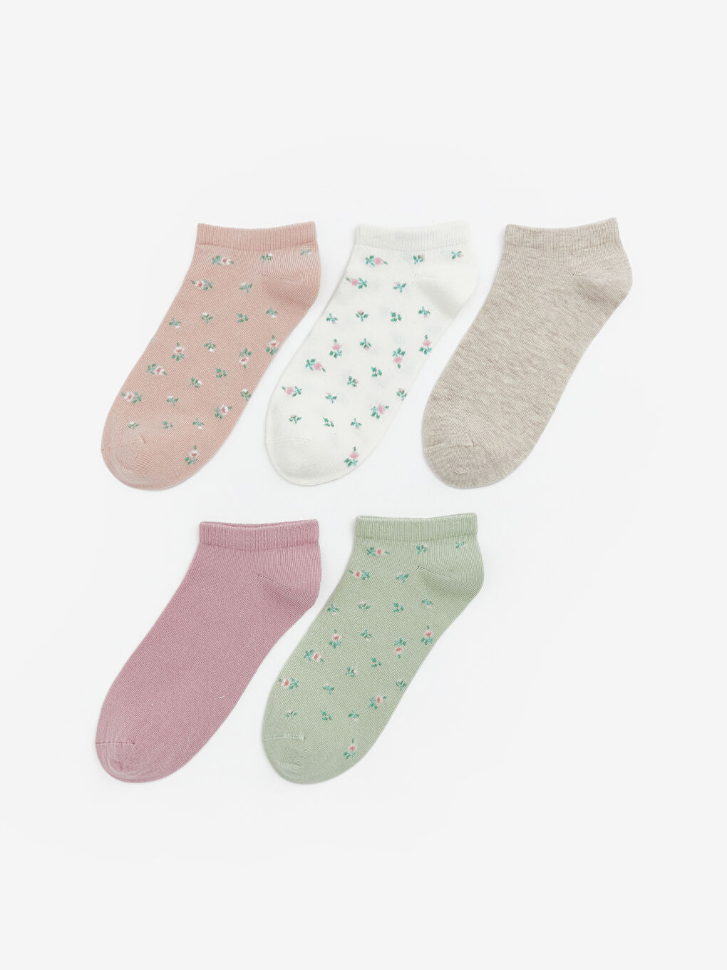 Pembe Çiçekli Kadın Patik Çorap 5'li