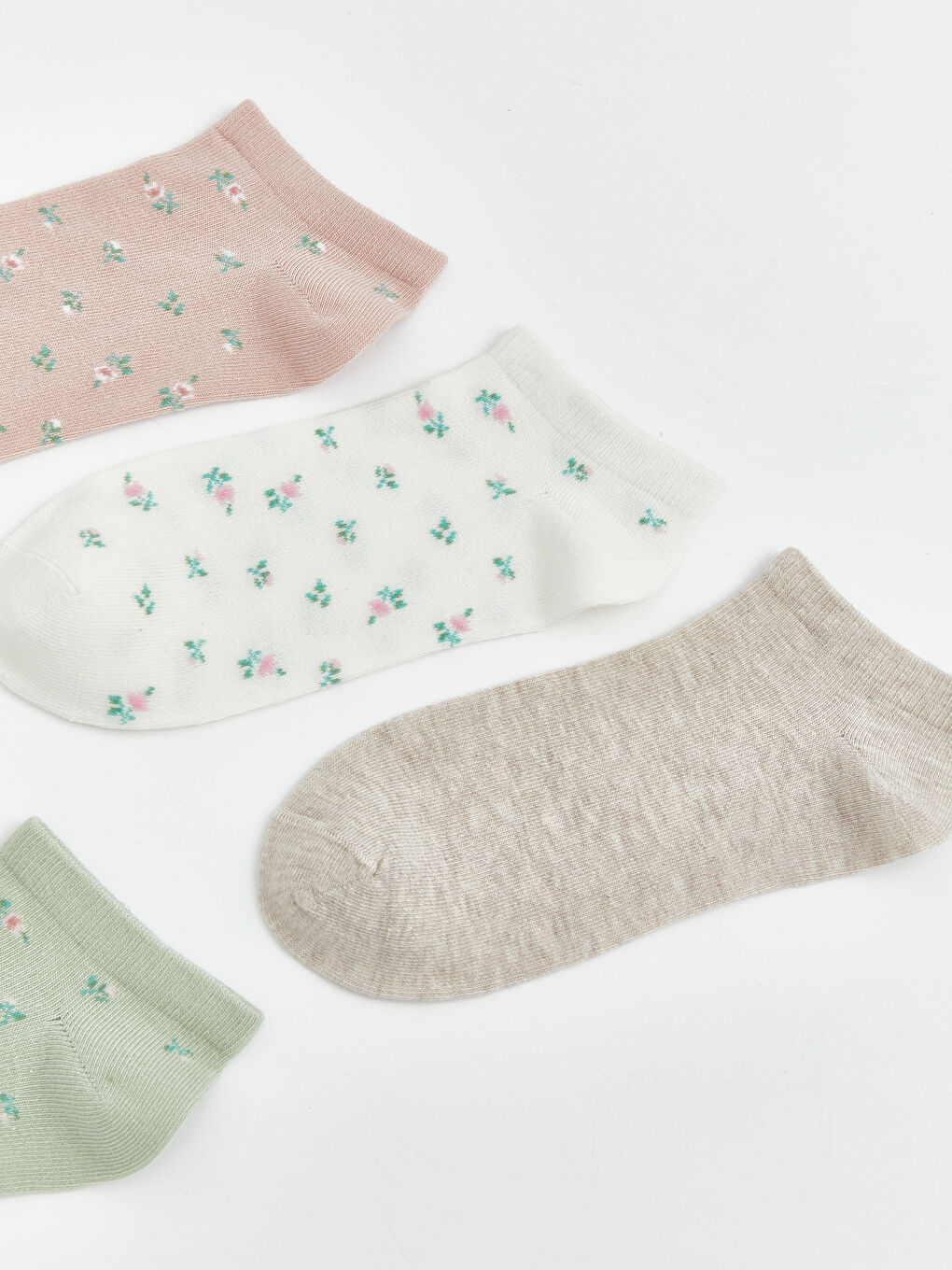 Pembe Çiçekli Kadın Patik Çorap 5'li-1