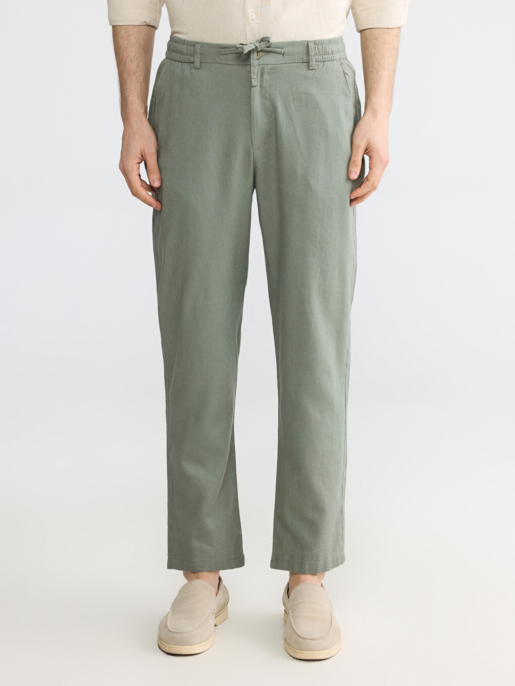 Regular Fit Keten Karışımlı Erkek Pantolon-2