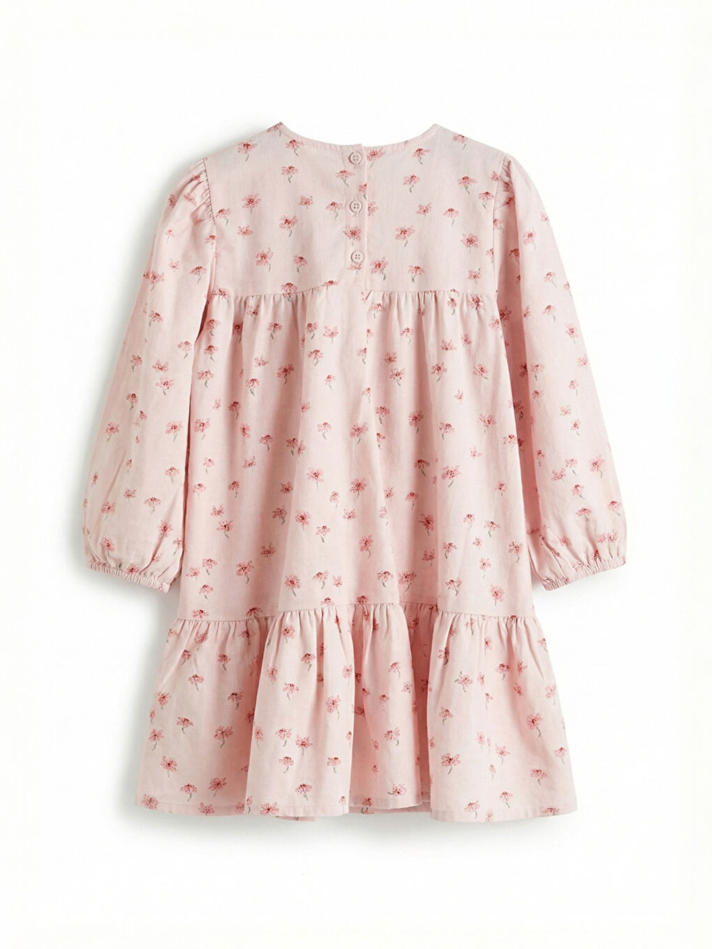 Pembe Kare Yaka Çiçekli Kız Çocuk Elbise-1