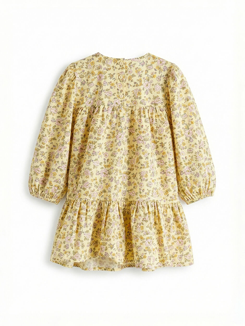 Sarı Kare Yaka Çiçekli Kız Çocuk Elbise-1