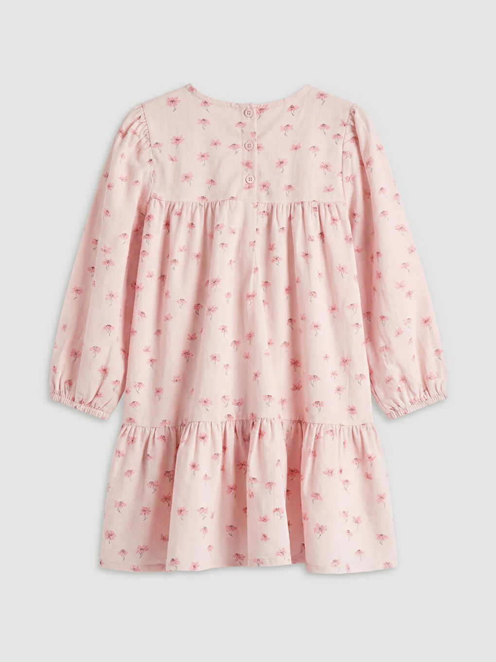 Pembe Kare Yaka Çiçekli Kız Çocuk Elbise-1