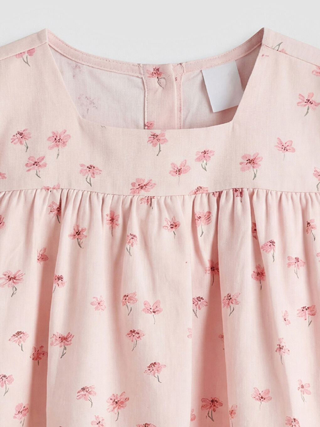 Pembe Kare Yaka Çiçekli Kız Çocuk Elbise-2