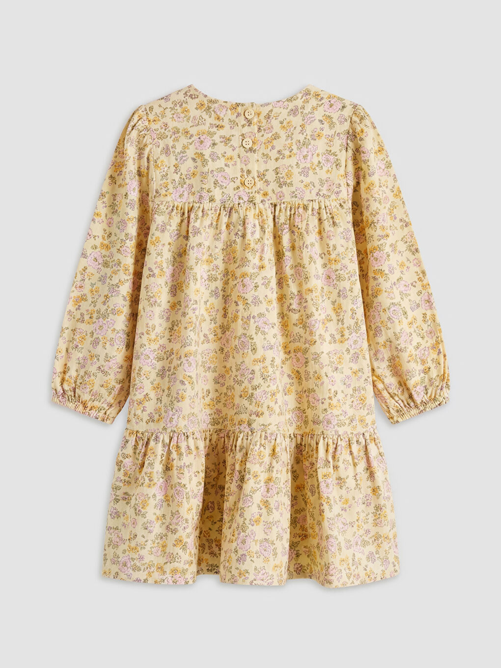 Sarı Kare Yaka Çiçekli Kız Çocuk Elbise-1