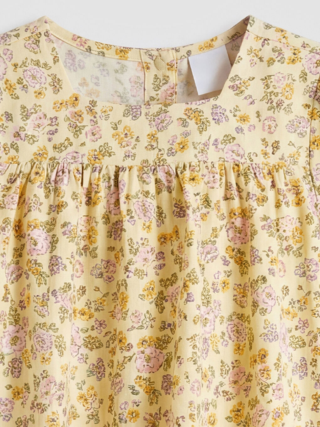 Sarı Kare Yaka Çiçekli Kız Çocuk Elbise-2