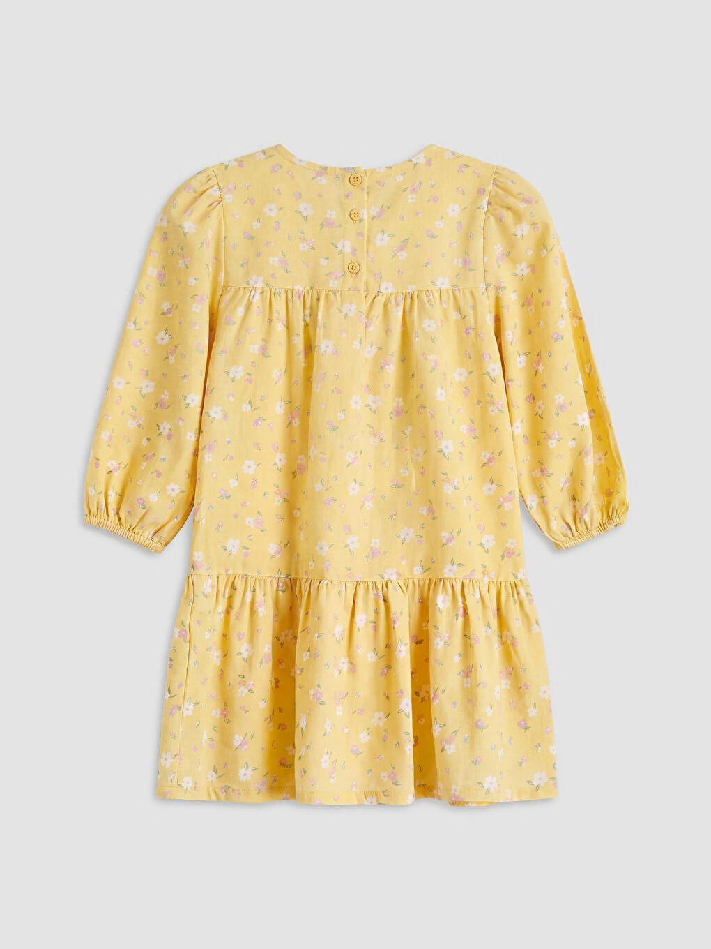 Sarı Kare Yaka Çiçekli Kız Çocuk Elbise-1