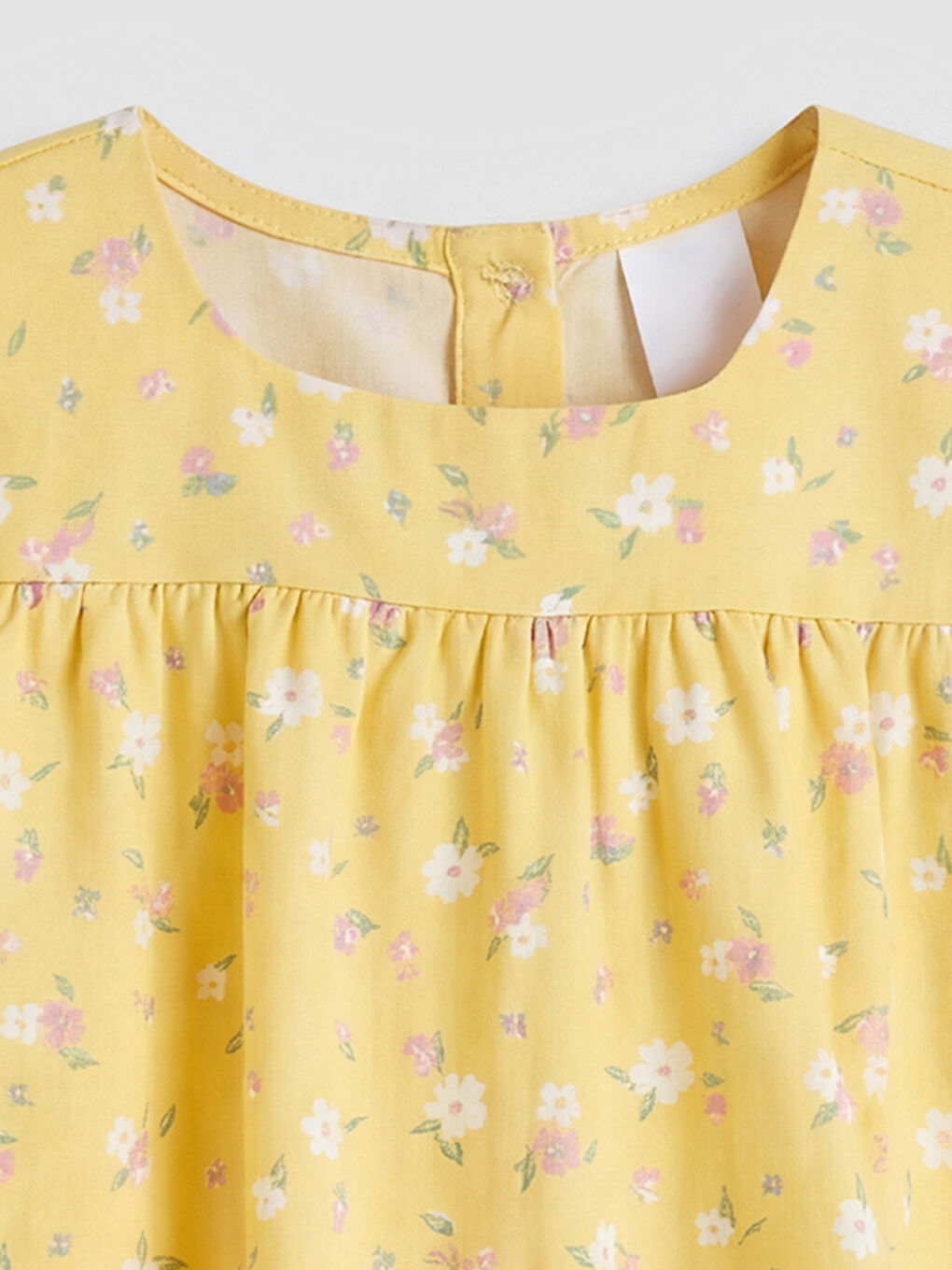 Sarı Kare Yaka Çiçekli Kız Çocuk Elbise-2