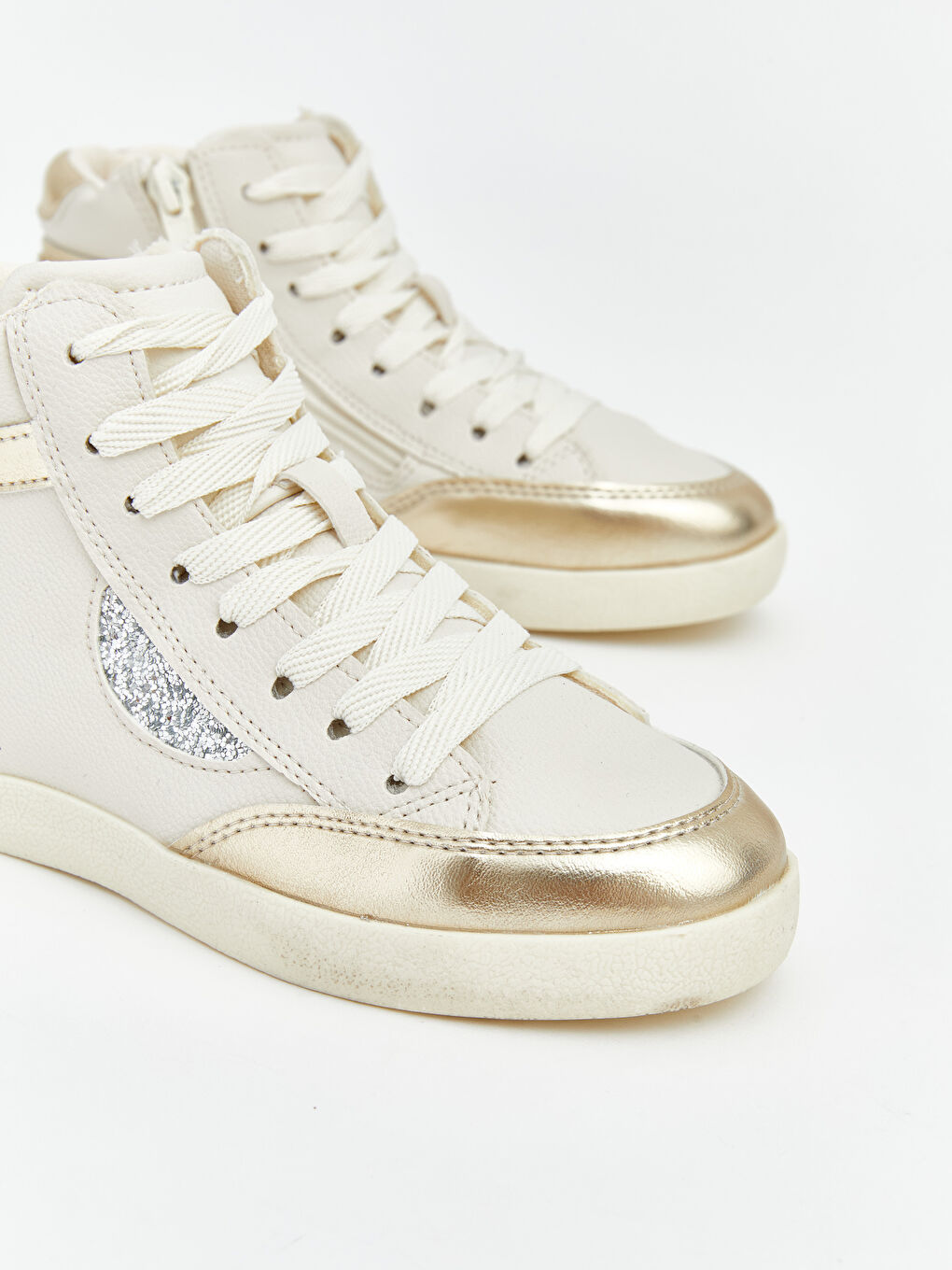 Ekru Bağcıklı Kız Çocuk Bilek Boy Spor Ayakkabı-2