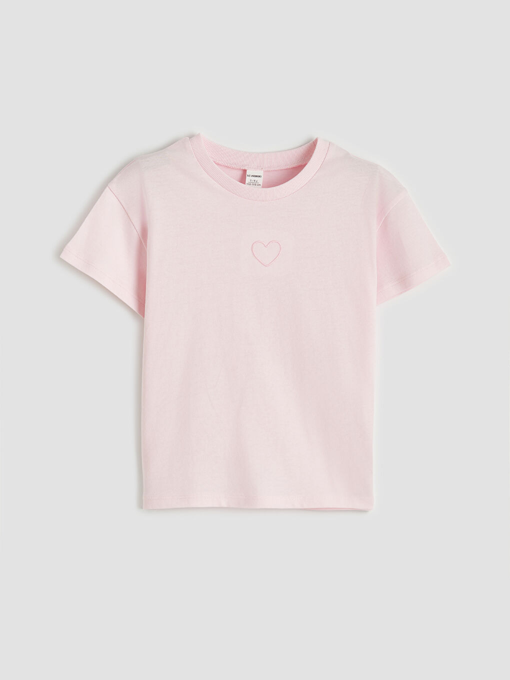 Pembe Kalp Nakışlı Kız Çocuk Penye Tişört