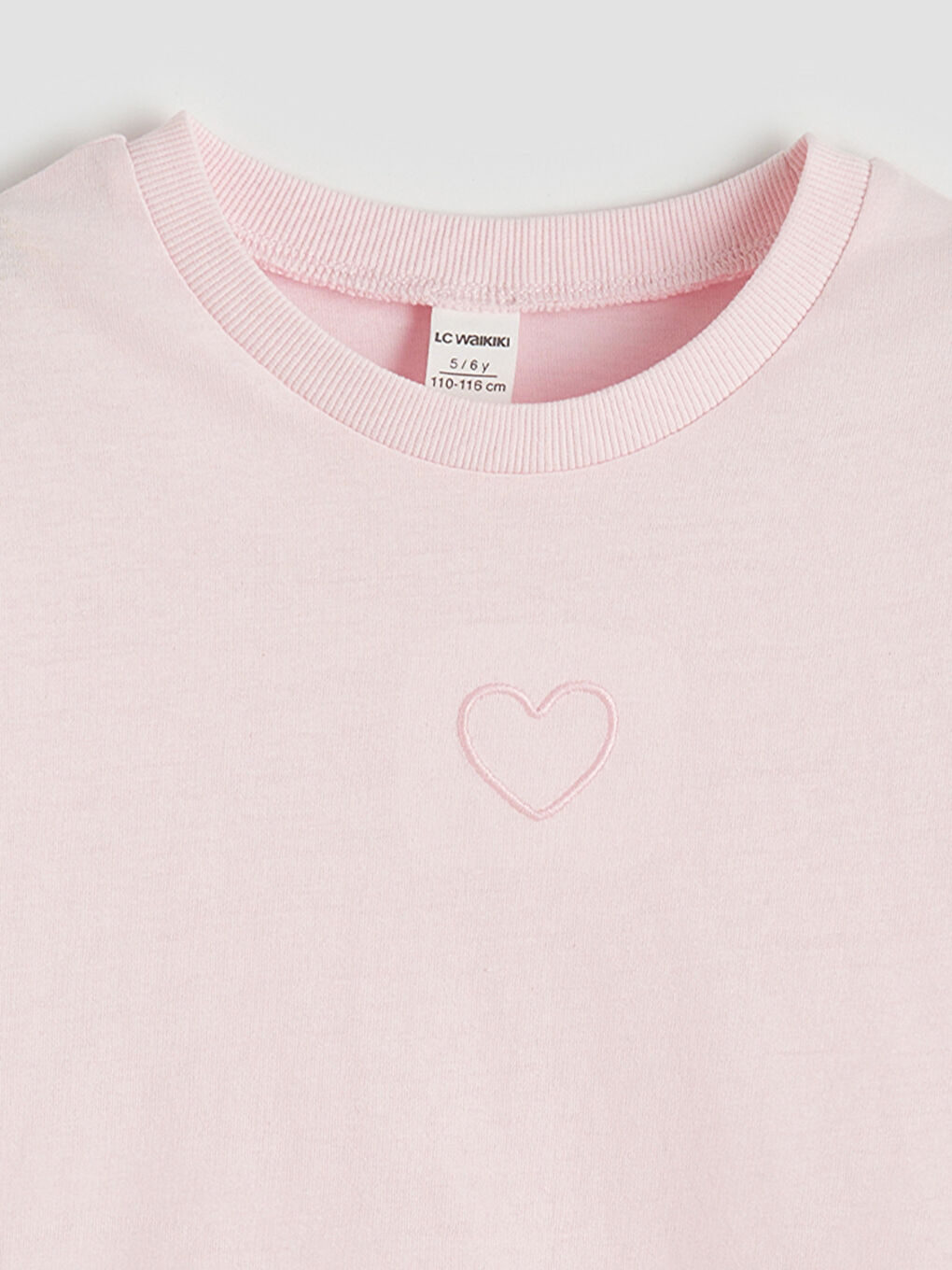 Pembe Kalp Nakışlı Kız Çocuk Penye Tişört-2