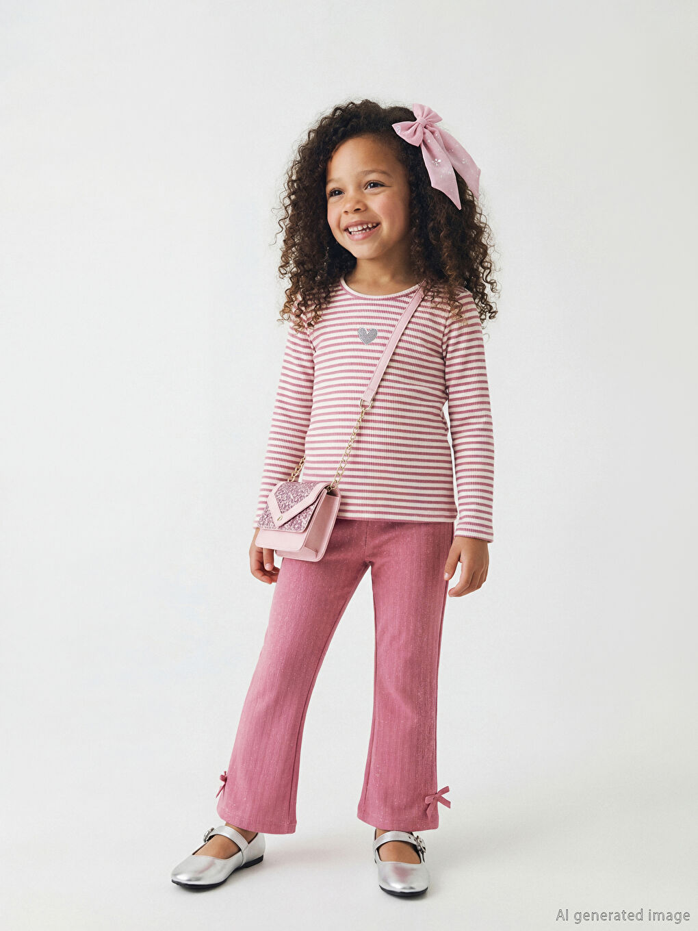 Girls' Tee with Shimmering Stripes-1