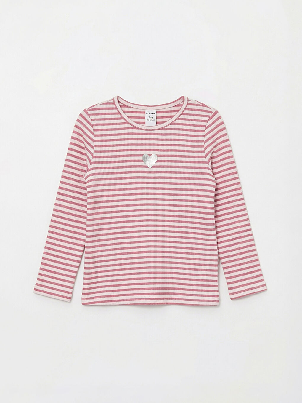 Pembe Çizgili Bisiklet Yaka Kız Çocuk Tişört