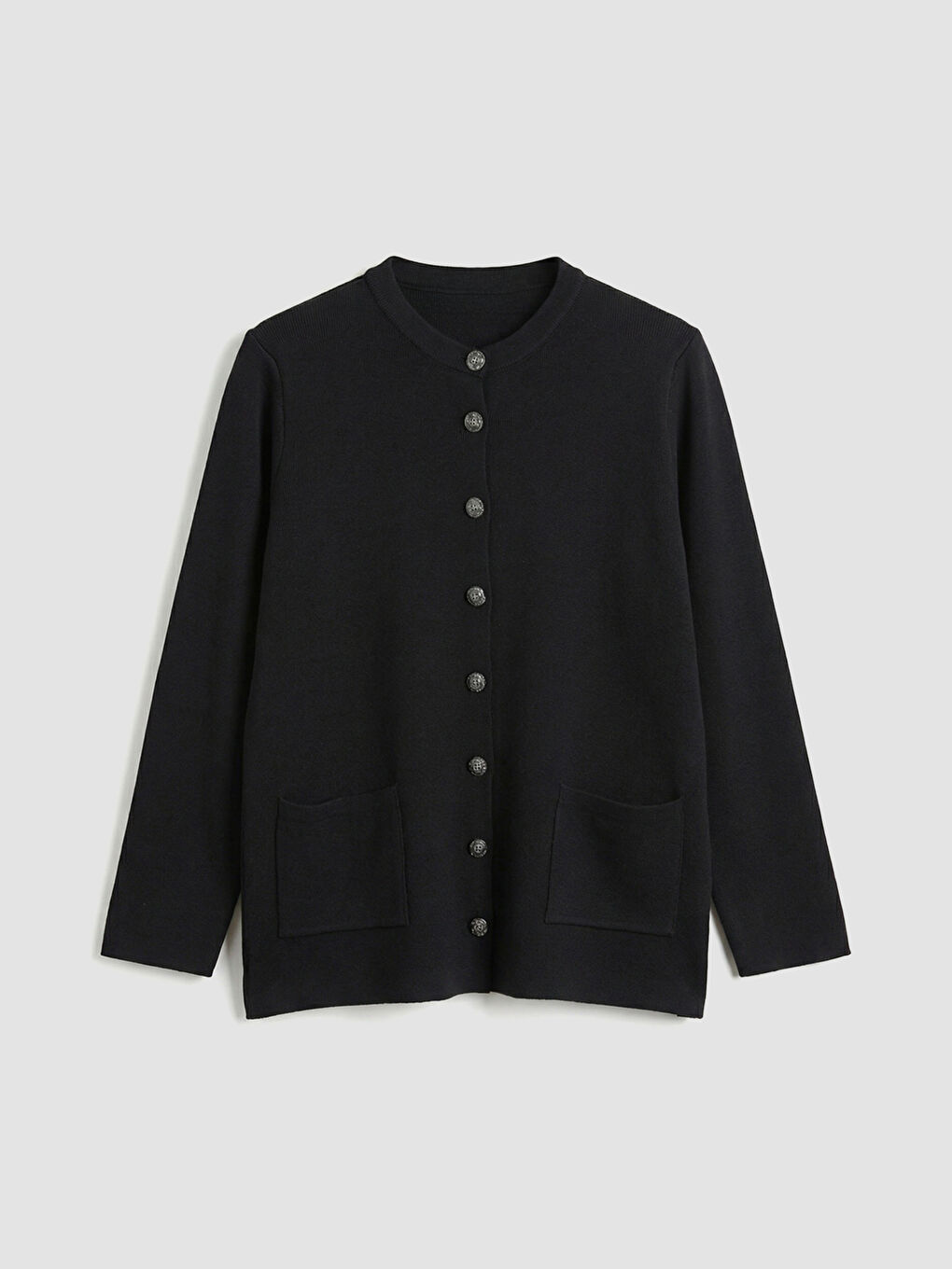 Siyah Bisiklet Yaka Kadın Triko Hırka-4