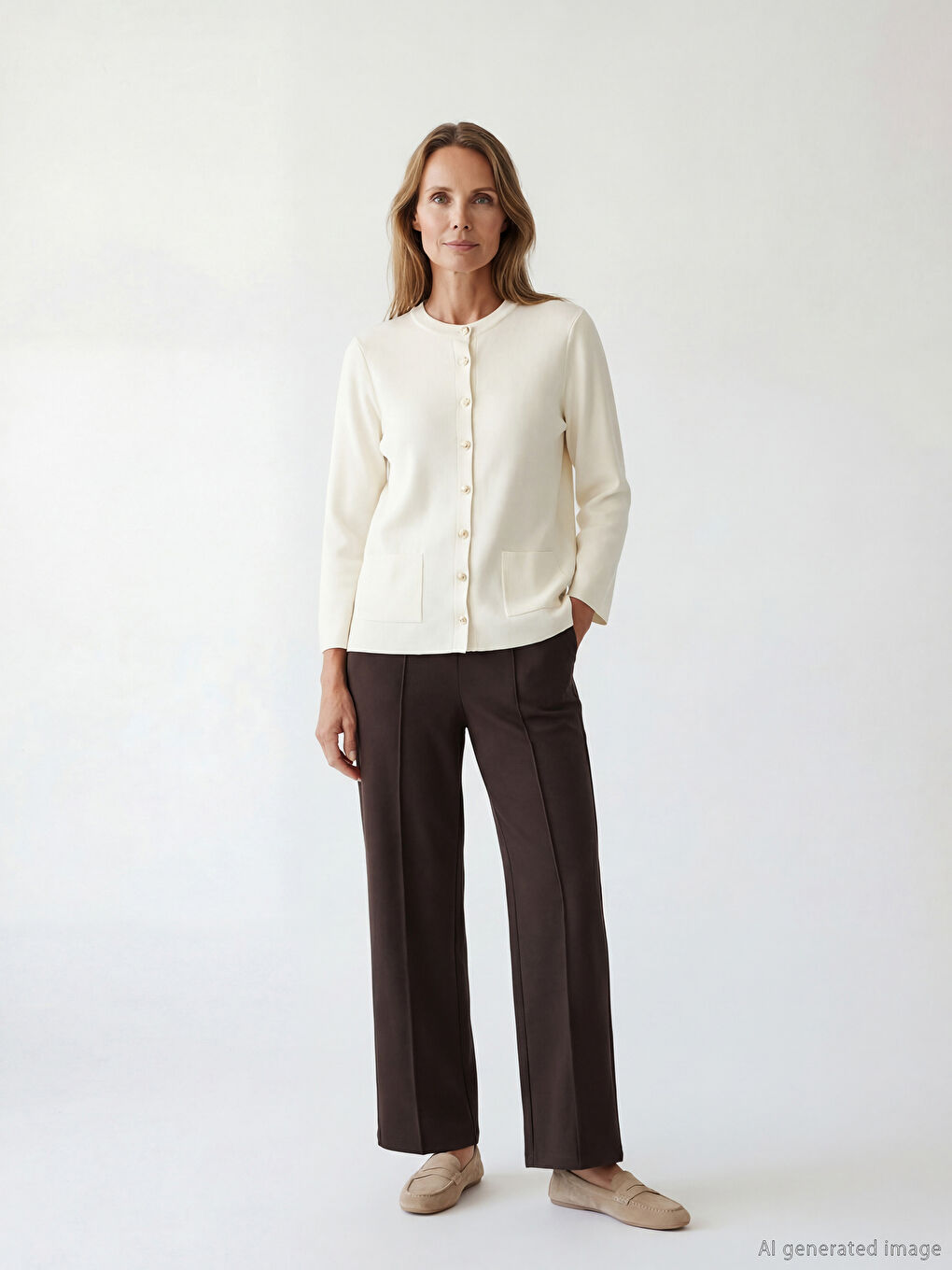 سترة من صوف نساء بكول مدور تريكو-1