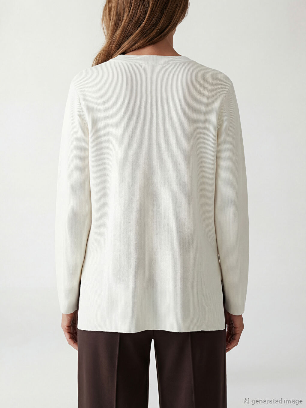 سترة من صوف نساء بكول مدور تريكو-3