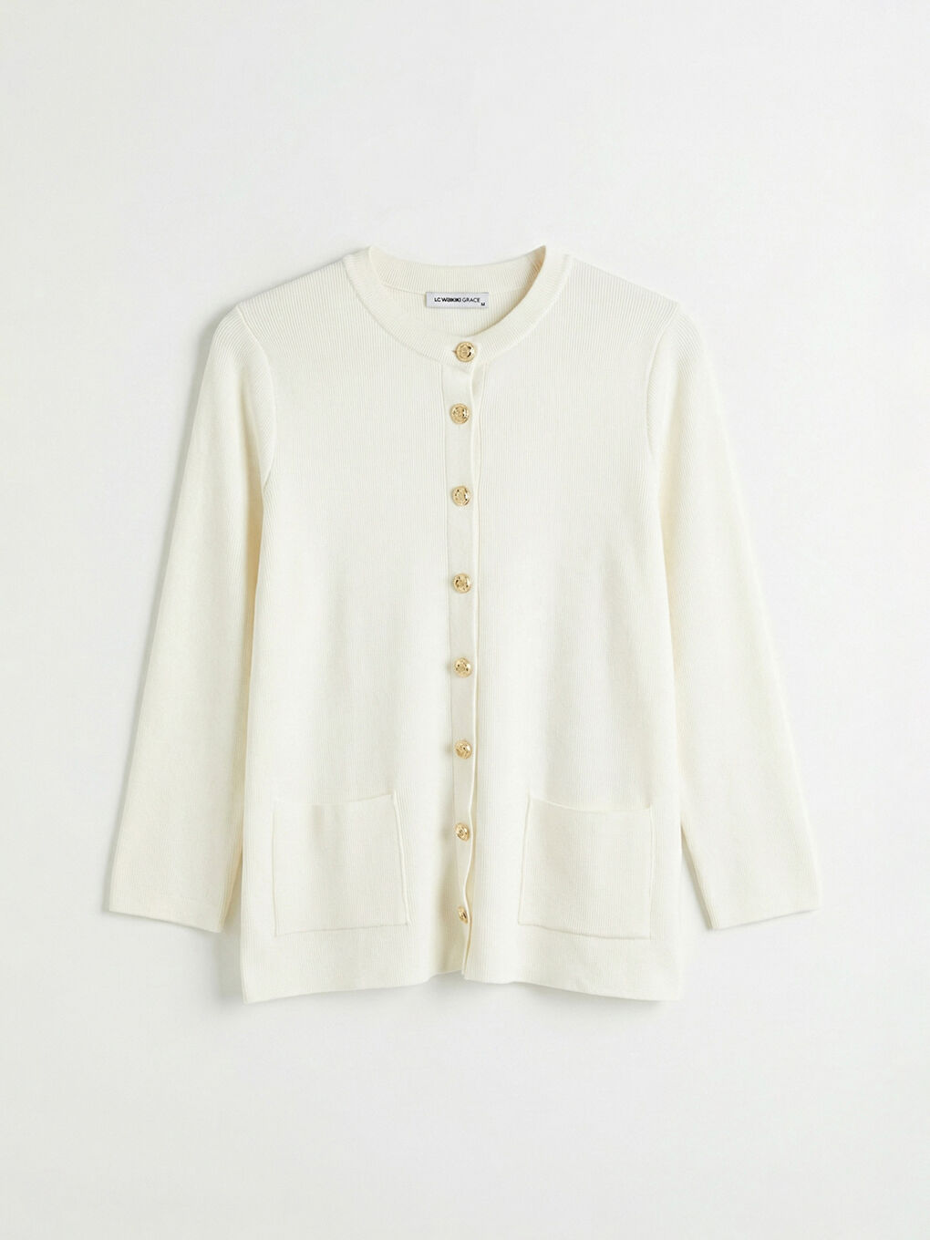 Ekru Bisiklet Yaka Kadın Triko Hırka