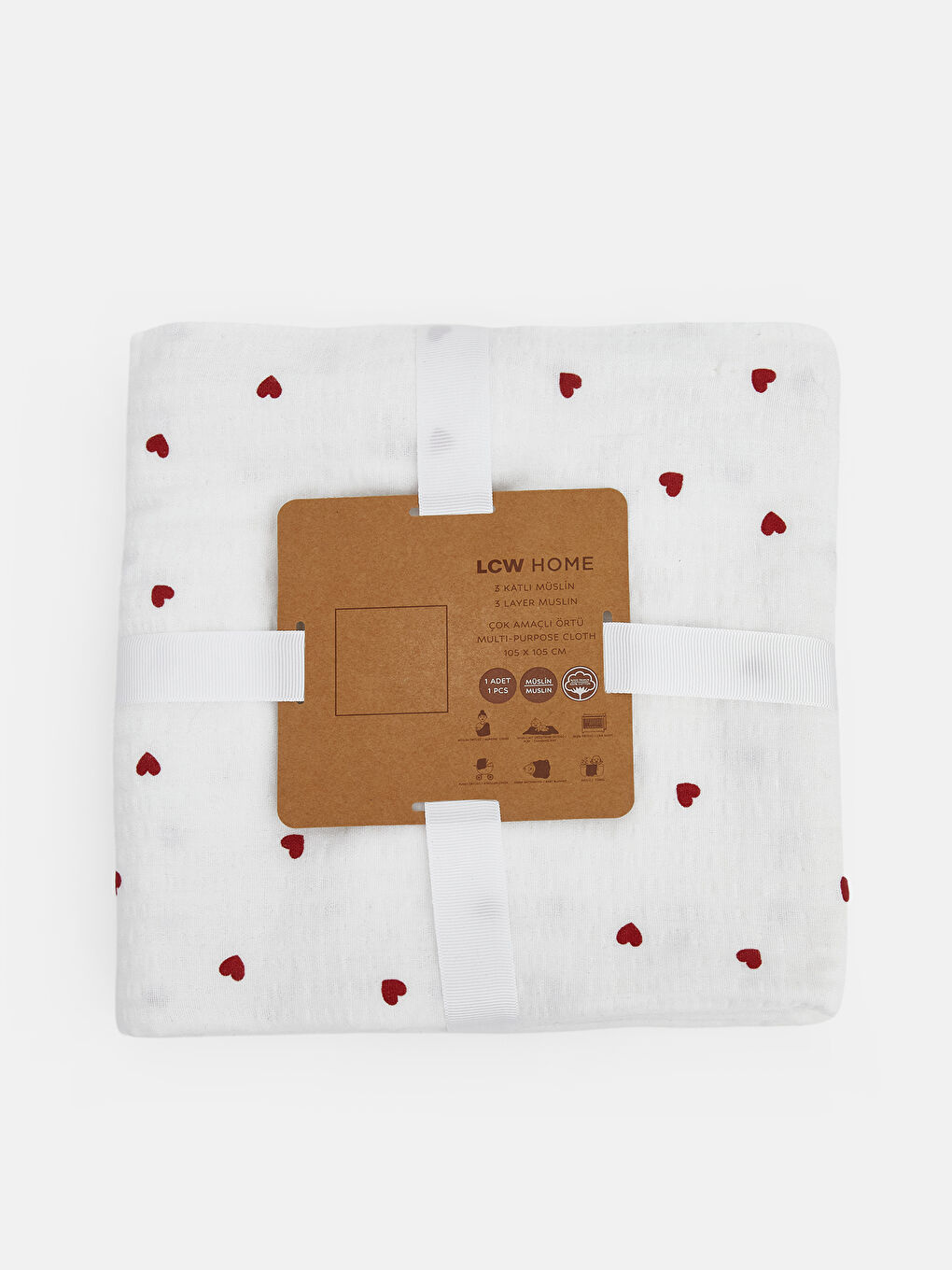 Kırmızı 3 Katlı Müslin Örtü 105x105 cm-1