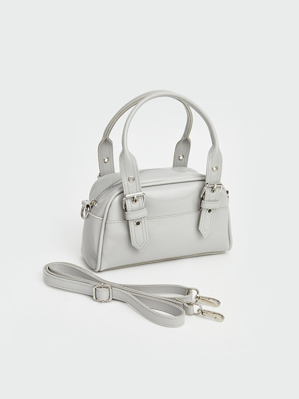 Gri Deri Görünümlü Kadın Omuz Çantası-1