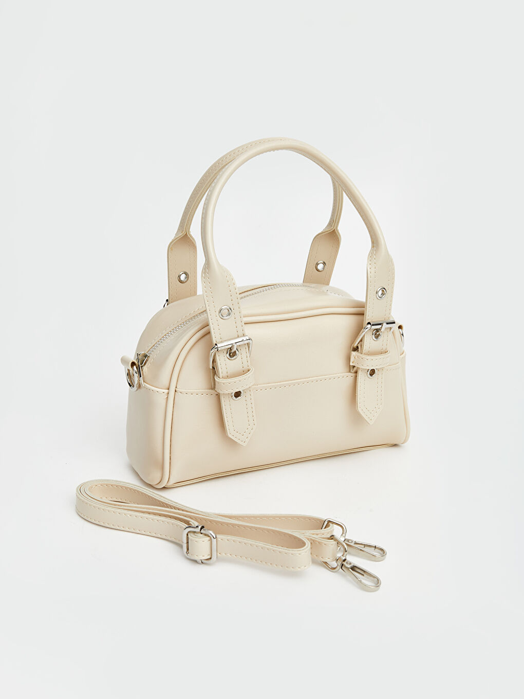 Ekru Deri Görünümlü Kadın Omuz Çantası-1