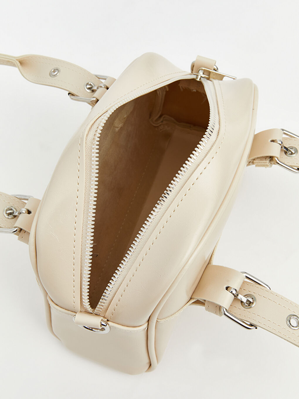 Ekru Deri Görünümlü Kadın Omuz Çantası-2