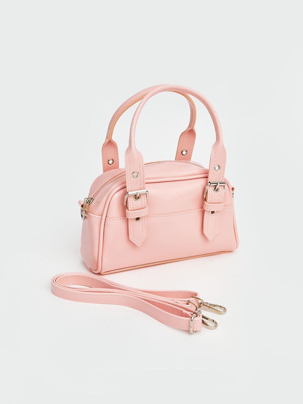 Pembe Deri Görünümlü Kadın Omuz Çantası-1