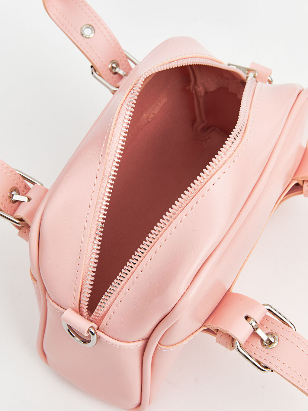 Pembe Deri Görünümlü Kadın Omuz Çantası-2