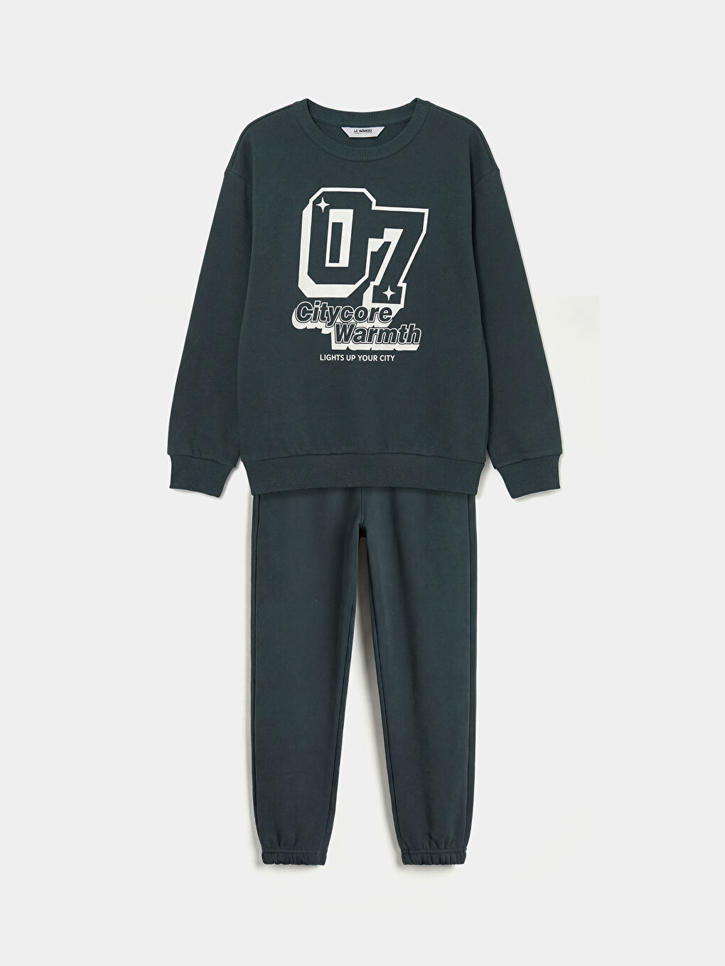 Antrasit Bisiklet Yaka Baskılı Erkek Çocuk Eşofman Takım