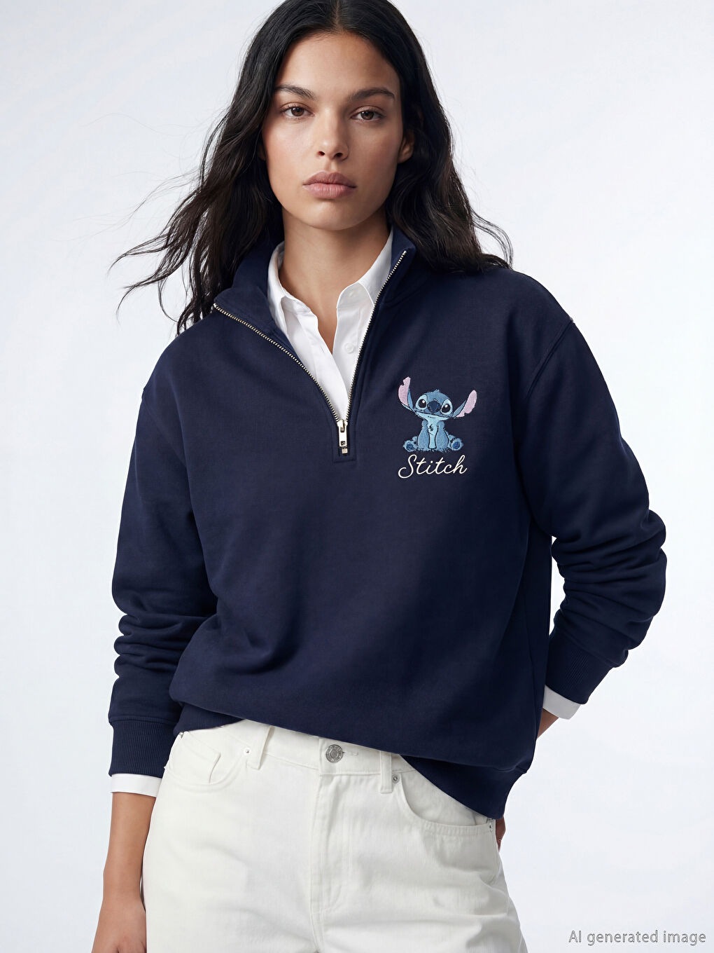 Stitch Print Oversized Women's Thick Sweatshirt