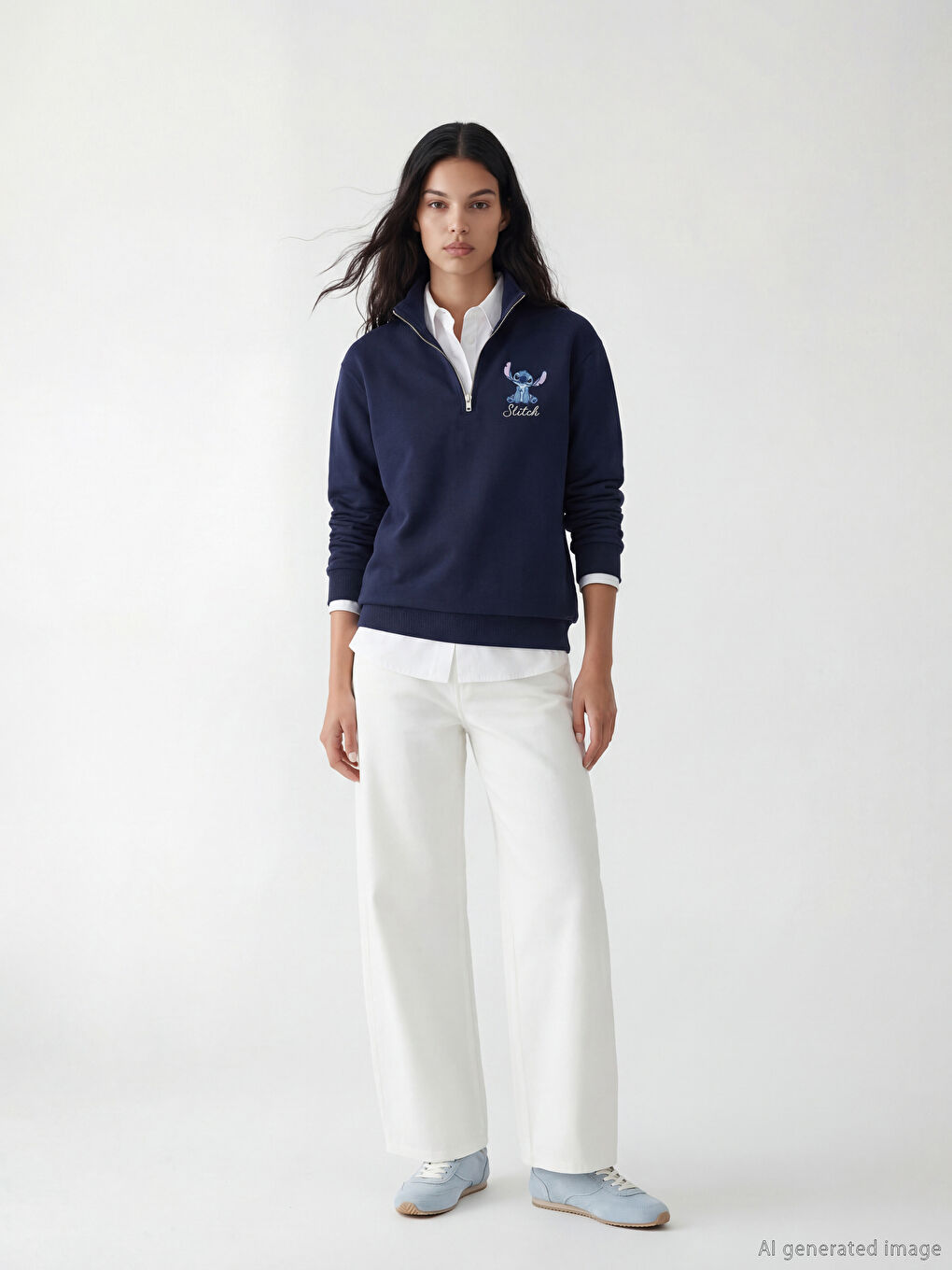 Stitch Print Oversized Women's Thick Sweatshirt-1