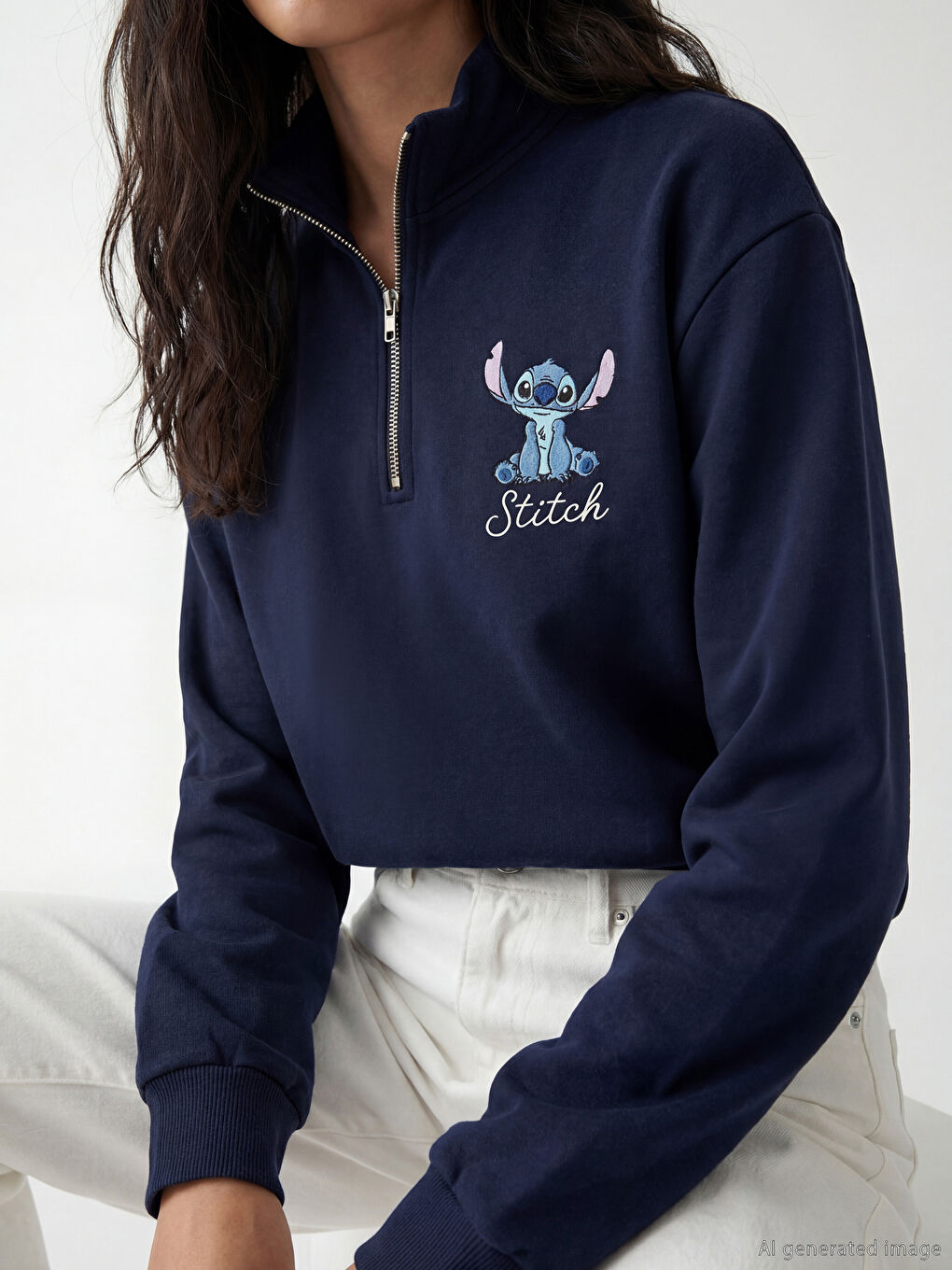 Stitch Print Oversized Women's Thick Sweatshirt-2