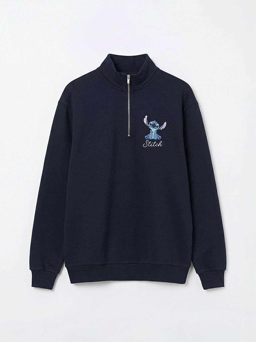 Lacivert Stitch Baskılı Oversize Kadın Kalın Sweatshirt