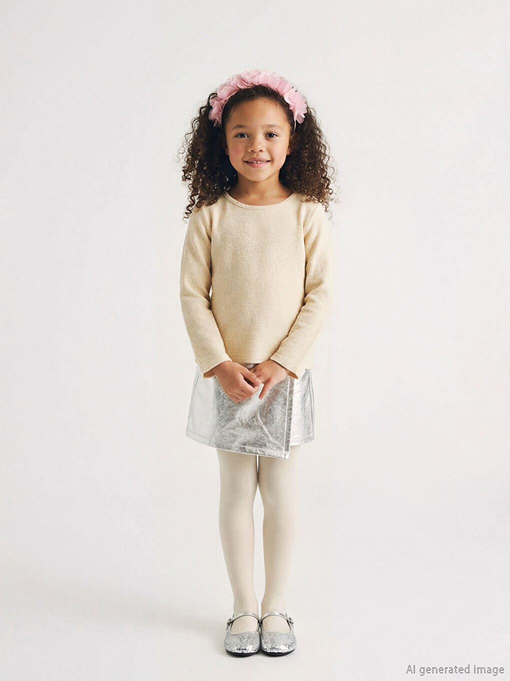 Girls' T-shirt with Glitter Bow Detail-1