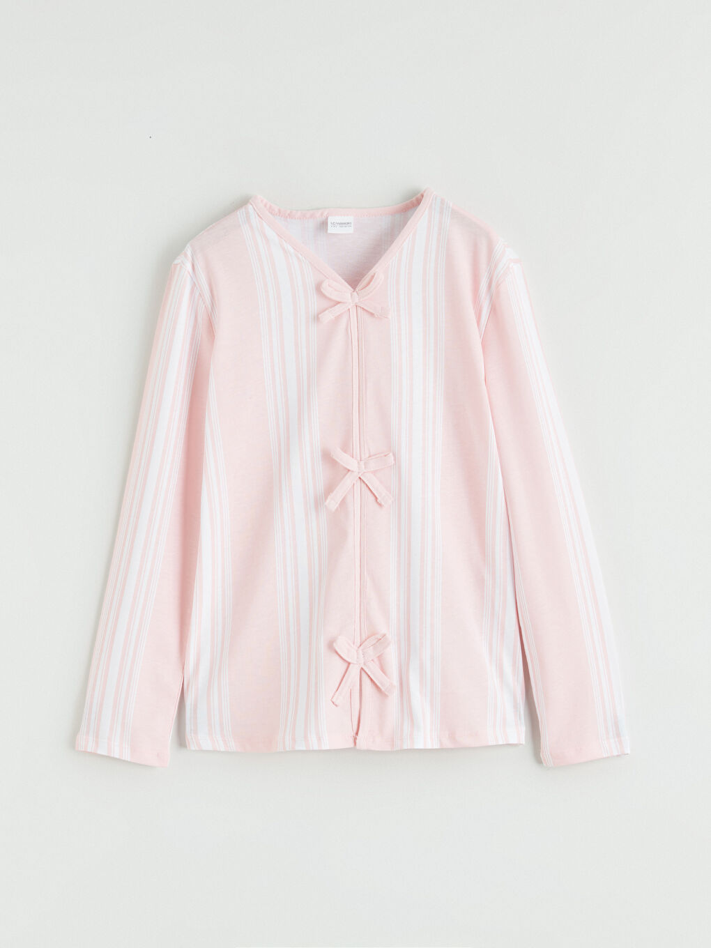 Beyaz Fiyonk Detaylı Kız Çocuk Pijama Üst