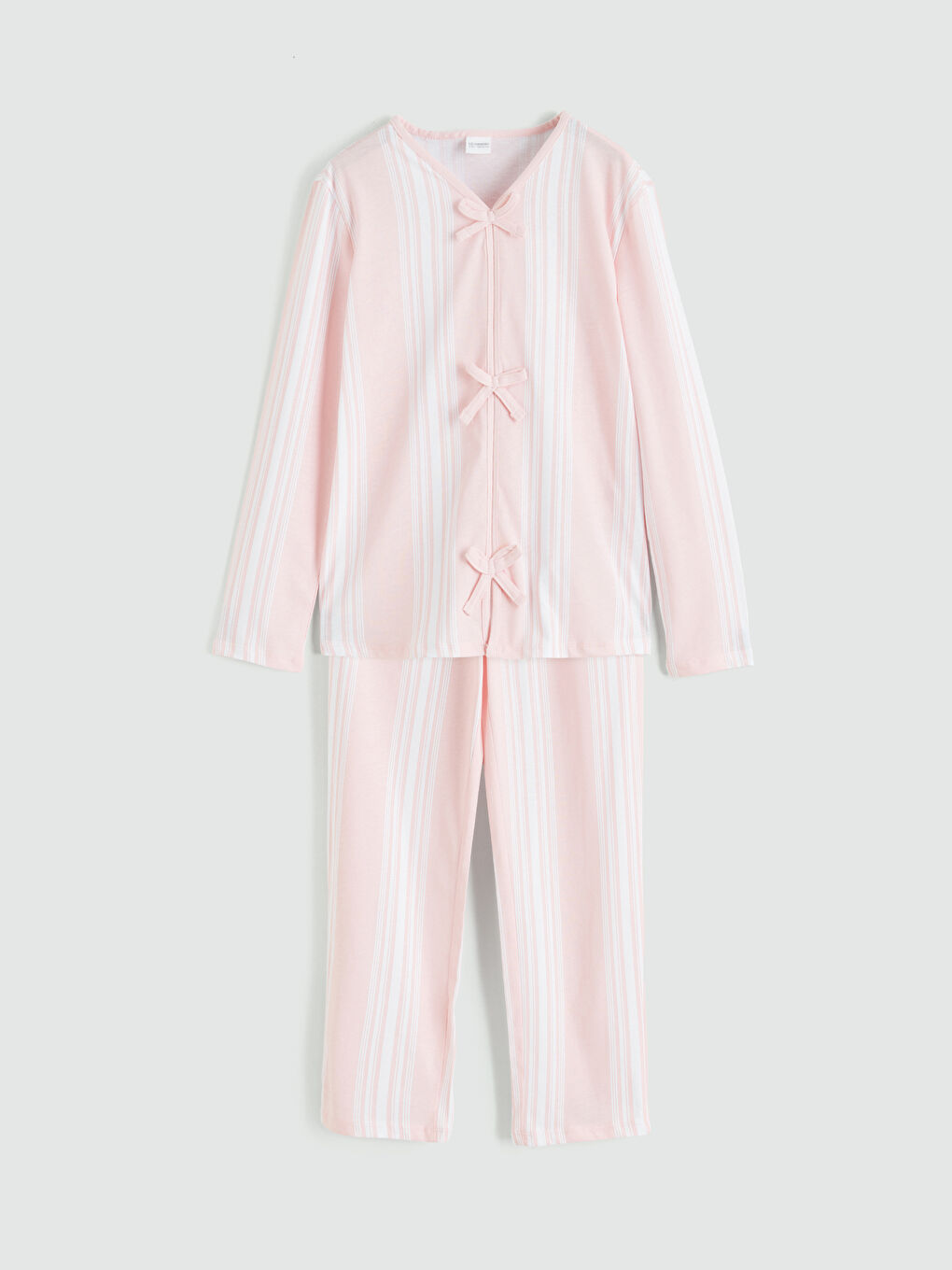 Beyaz V Yaka Kız Çocuk Pijama Takım