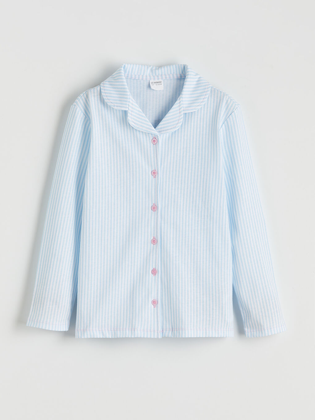 Beyaz Çizgili Gömlek Yaka Kız Çocuk Pijama Takım-1