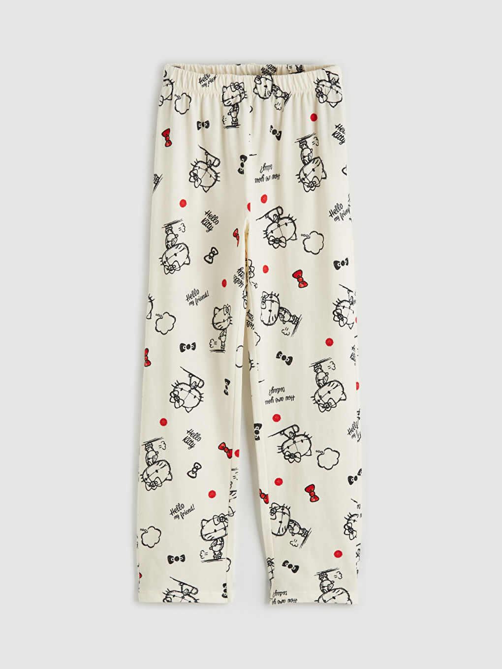 Ekru Gömlek Yaka Hello Kitty Baskılı Kız Çocuk Pijama Takım-2