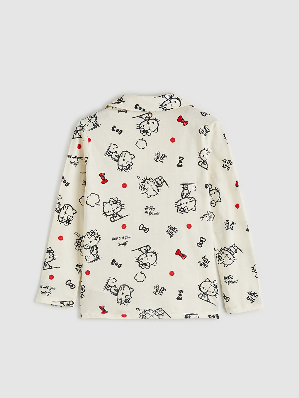 Ekru Gömlek Yaka Hello Kitty Baskılı Kız Çocuk Pijama Takım-3