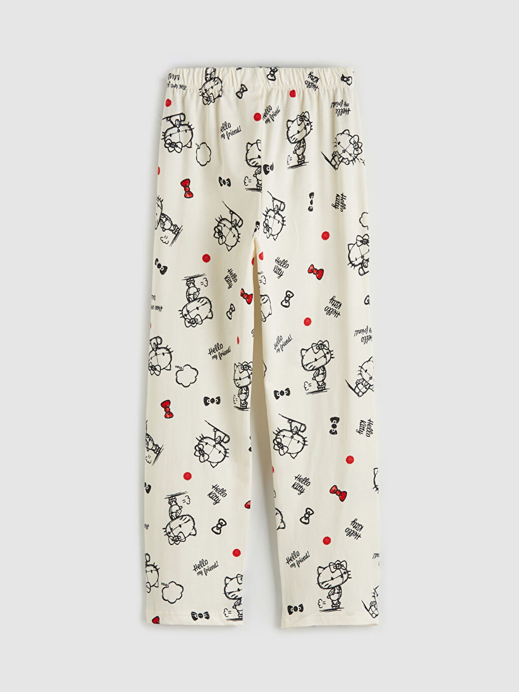 Ekru Gömlek Yaka Hello Kitty Baskılı Kız Çocuk Pijama Takım-4