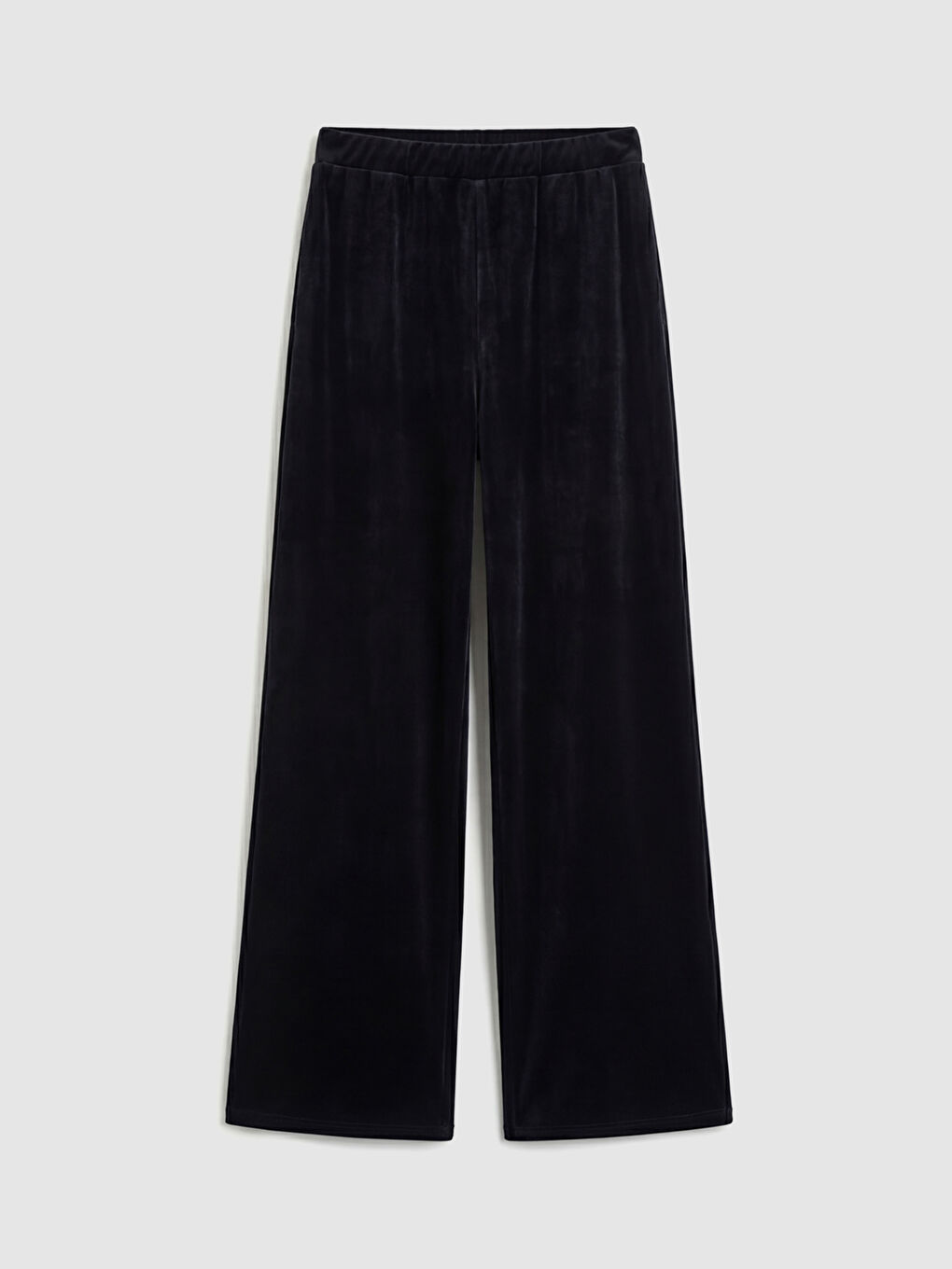 Siyah Beli Lastikli Geniş Paça Kadın Kadife Pantolon	-4