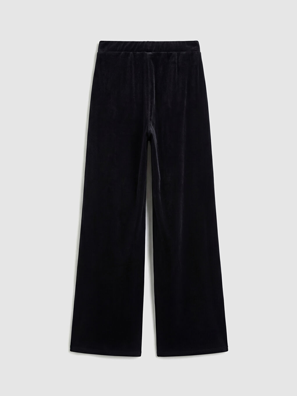 Siyah Beli Lastikli Geniş Paça Kadın Kadife Pantolon	-5