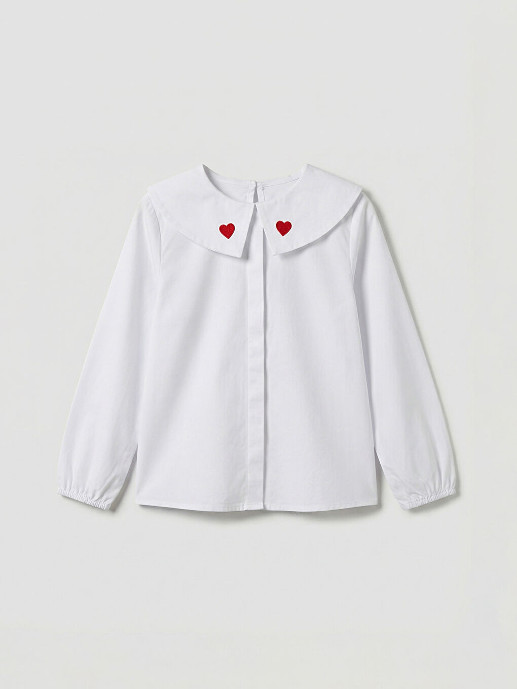 Beyaz Kalp Nakışlı Penye Kız Bebek Gömlek