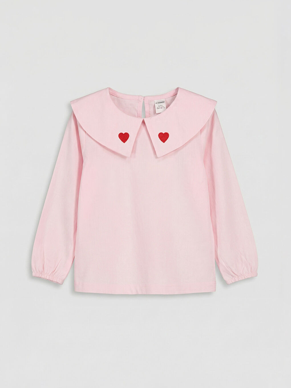 Pembe Bebe Yaka Nakışlı Kız Bebek Uzun Kollu Tişört