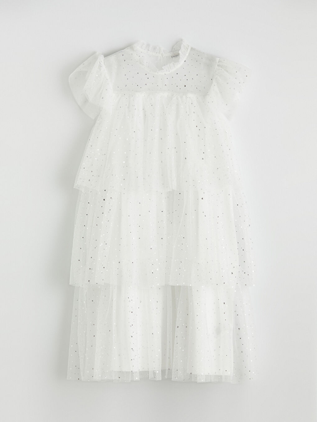 Ekru Fırfır Yaka Kız Çocuk KatKat Tütü Elbise