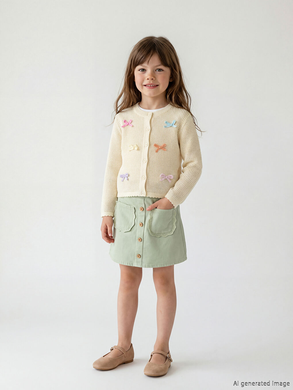 Yeşil Gabardin Kız Çocuk Şort Etek