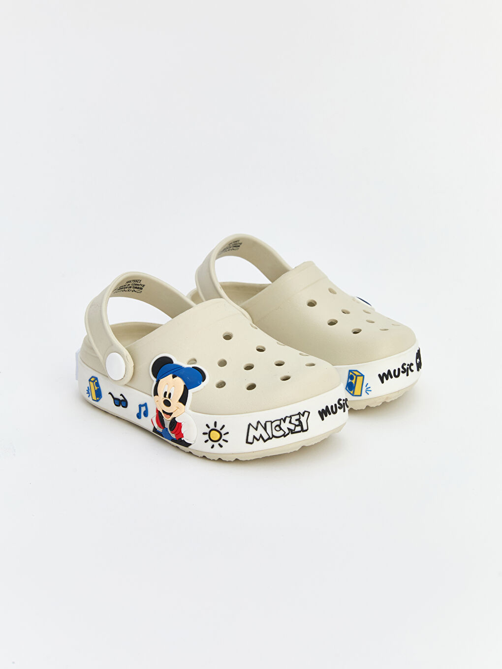 Bej Mickey Mouse Baskılı Erkek Bebek Plaj Sandaleti