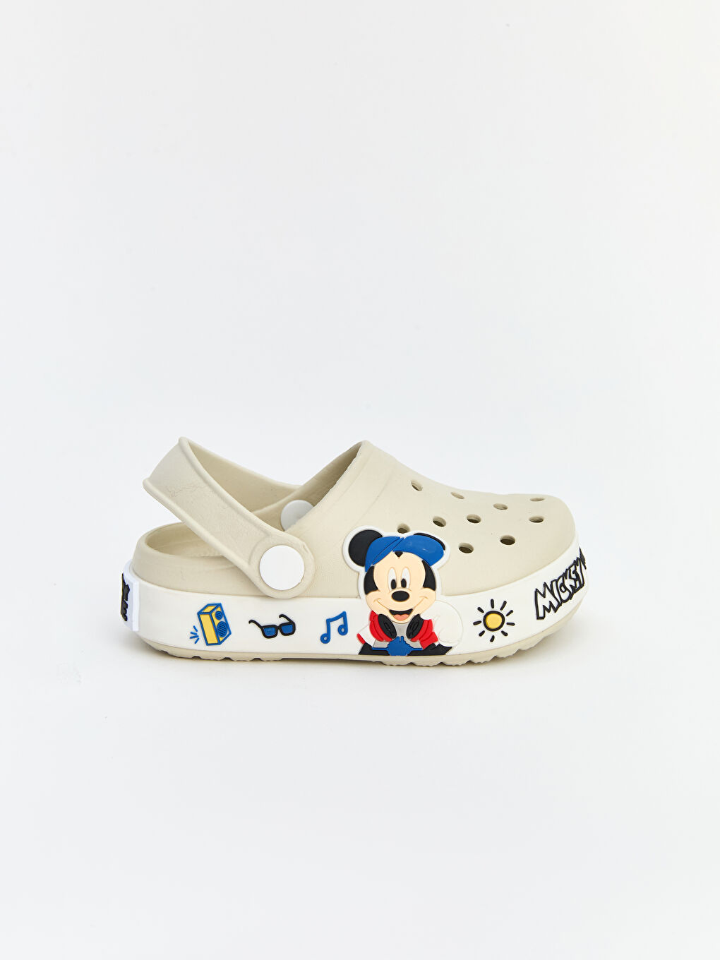 Bej Mickey Mouse Baskılı Erkek Bebek Plaj Sandaleti-1